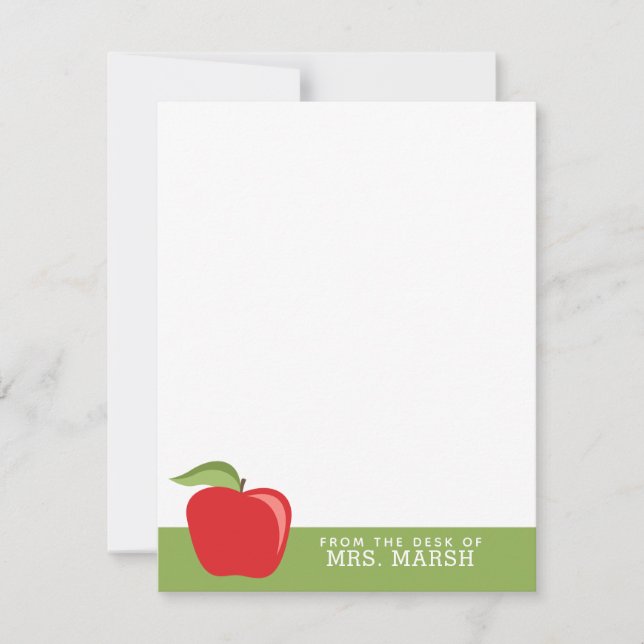 Custom Teacher Apple with Modern Apple Note Card (Front)