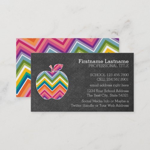 Custom Teacher Apple with Trendy Chevron Pattern Business Card