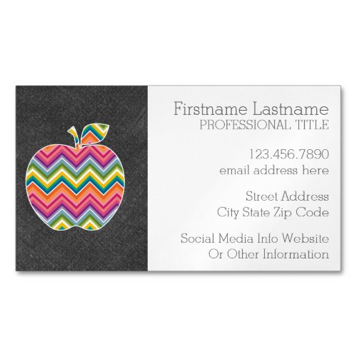 Custom Teacher Apple with Trendy Chevron Pattern Business Card Magnet