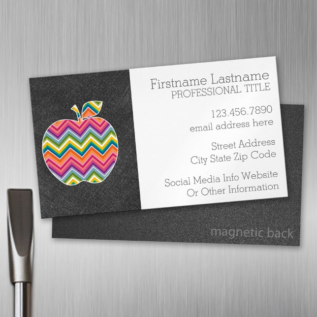 Custom Teacher Apple with Trendy Chevron Pattern Business Card Magnet (Custom Business Card Magnet)