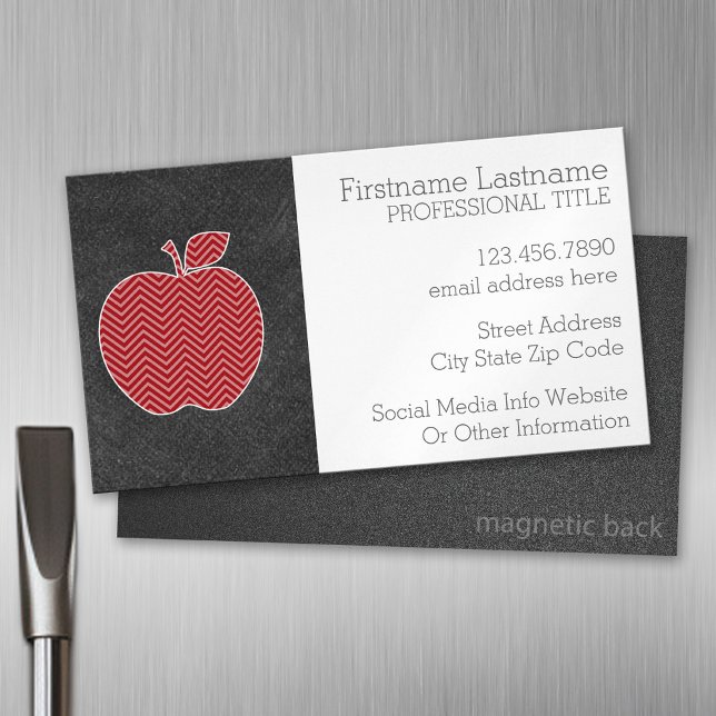 Custom Teacher Apple with Trendy Chevron Pattern Business Card Magnet (Custom Business Card Magnet)