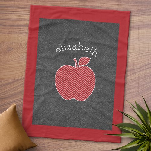 Custom Teacher Apple with Trendy Chevron Pattern Fleece Blanket