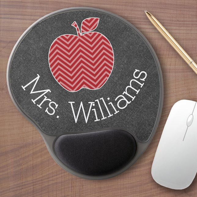 Custom Teacher Apple with Trendy Chevron Pattern Gel Mouse Pad (Personalized mouse pad with custom text)