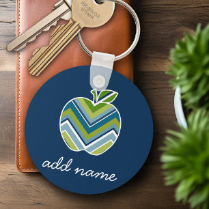 Custom Teacher Apple with Trendy Chevron Pattern Keychain