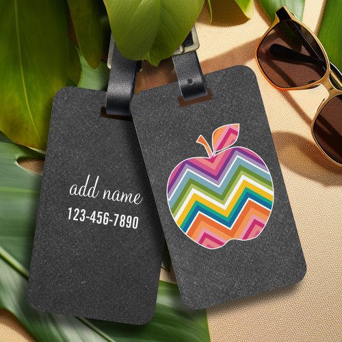 Custom Teacher Apple with Trendy Chevron Pattern Luggage Tag