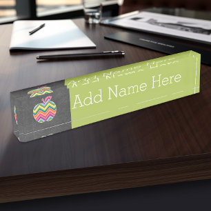 Custom Teacher Apple with Trendy Chevron Pattern Name Plate