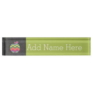 Custom Teacher Apple with Trendy Chevron Pattern Name Plate
