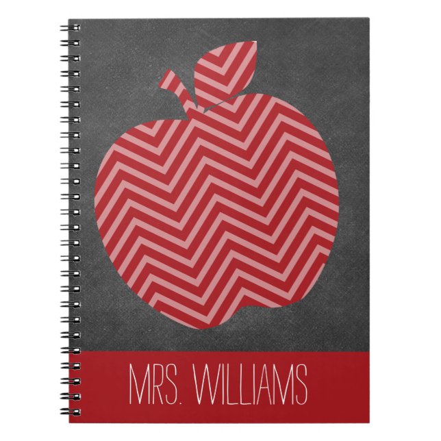 Custom Teacher Apple with Trendy Chevron Pattern Notebook (Front)