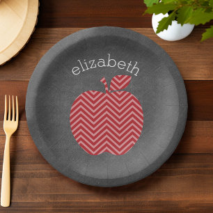Custom Teacher Apple with Trendy Chevron Pattern Paper Plates