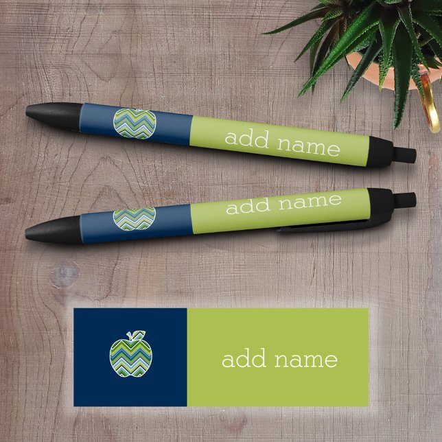 Custom Teacher Apple with Trendy Chevron Pattern Pen (Personalized writing pen - Great Teacher Gift)