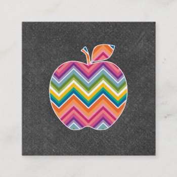 Custom Teacher Apple With Trendy Chevron Pattern Square Business Card by ForTeachersOnly at Zazzle