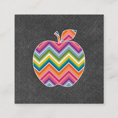Custom Teacher Apple With Trendy Chevron Pattern Square Business Card