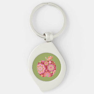 Custom Teacher Apple with Trendy Floral Pattern Keychain