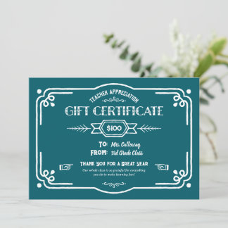 Custom Teacher Appreciation Gift Certificate Card