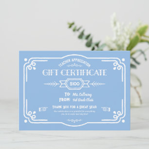 Custom Teacher Appreciation Gift Certificate Card