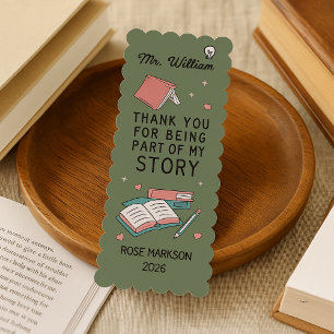 Custom Teacher Appreciation Illustrated Green Bookmarks