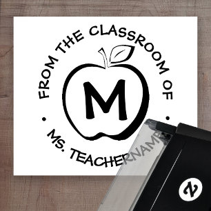Custom Teacher Classroom Monogram Modern Apple Self-inking Stamp