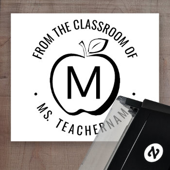Custom Teacher Classroom Monogram Modern Apple Self-inking Stamp by ForTeachersOnly at Zazzle
