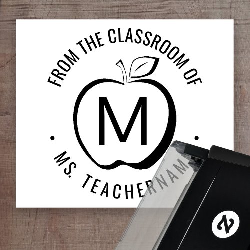 Custom Teacher Classroom Monogram Modern Apple Self_inking Stamp