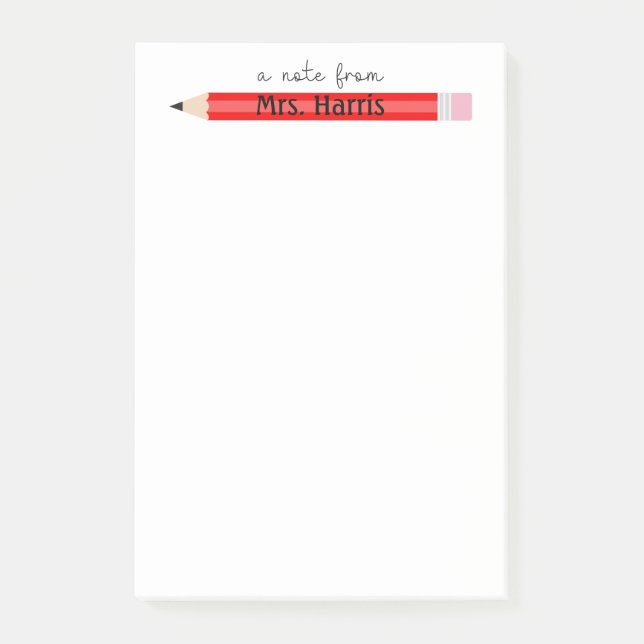 Custom Teacher Gift "A Note From" Pencil Post It (Front)