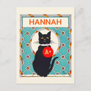 Custom Teacher Grade award vintage cat Postcard