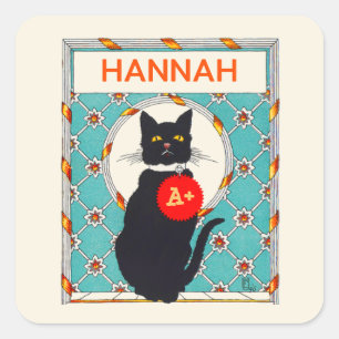 Custom Teacher Grade award vintage cat Square Sticker