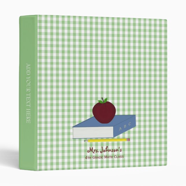 Custom Teacher Green And White Gingham 3 Ring Binder (Front/Spine)