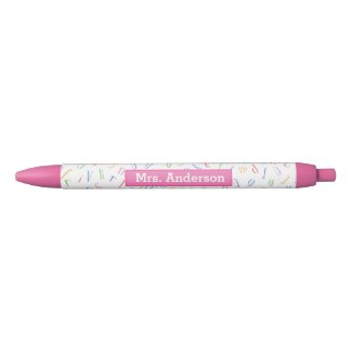 Custom Teacher Name - Alphabet Pattern Black Ink Pen