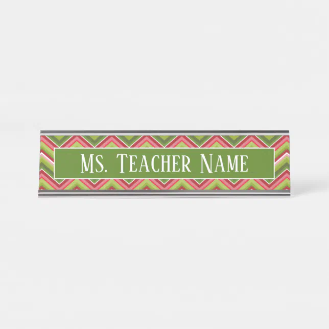 Custom Teacher Name And Trendy Chevron Pattern Desk Name Plate 