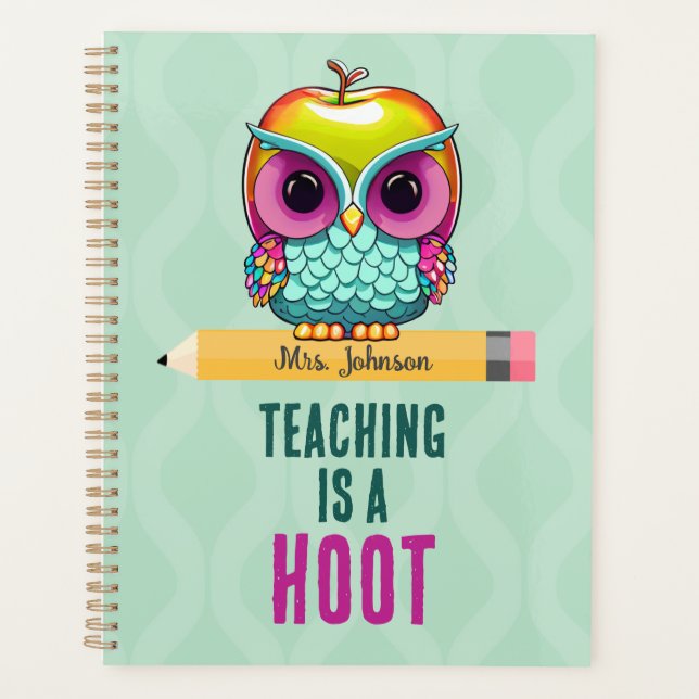 Custom Teacher Name Apple Owl Planner for School (Front)