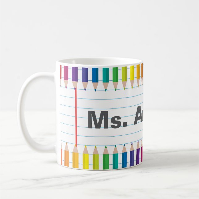 Custom Teacher Name Colorful Pencils Mug (Left)
