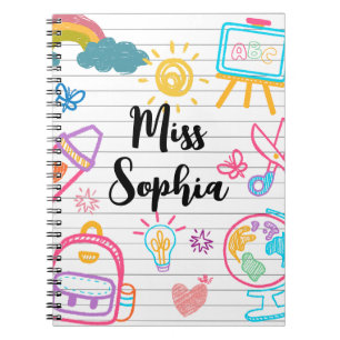 Custom Teacher Name Cute Colorful doodle Notebook