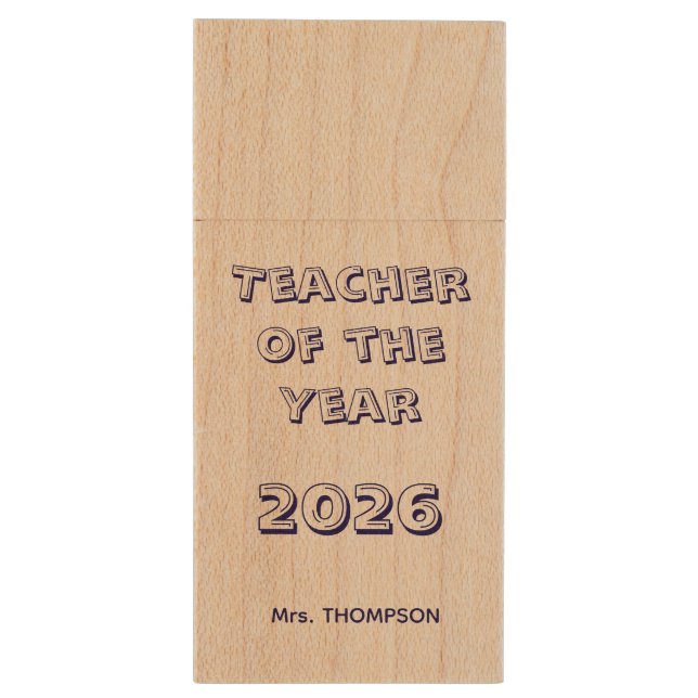 Custom Teacher Name gift  Wood Flash Drive (Back (Vertical))