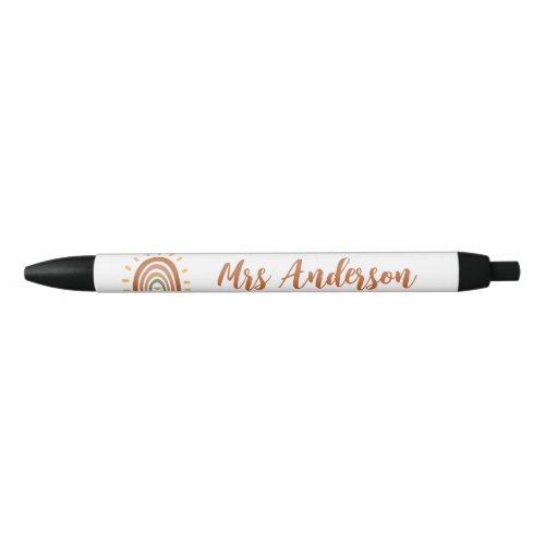 Custom Teacher Name Grade Boho Rainbow Sun Black Ink Pen