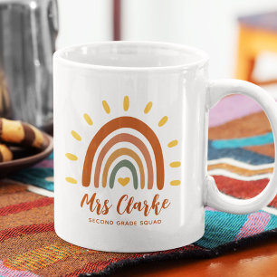 Custom Teacher Name Grade Boho Rainbow Sun Coffee Mug