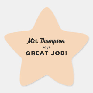 Custom Teacher Name Great Job! Pastel Orange Star Sticker