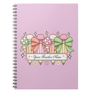 Custom Teacher Name Notebook   Cute Bow Teacher