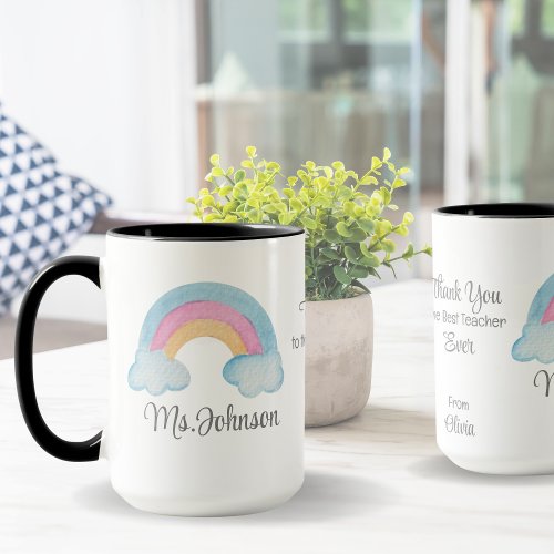 Custom Teacher Name Rainbow Personalized Coffee Mug