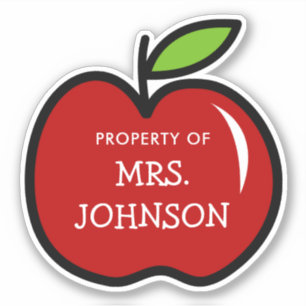 Custom teacher name red apple contour-cut vinyl sticker