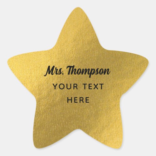 Custom Teacher Name  Text Gold Foil  Star Sticker