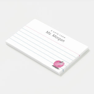 Custom Teacher Name Watercolor apple Lined Post-it Notes