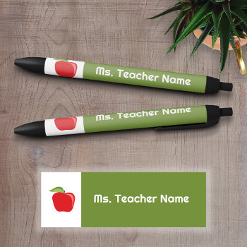 Custom Teacher Name With Modern Apple Black Ink Pen by ForTeachersOnly at Zazzle