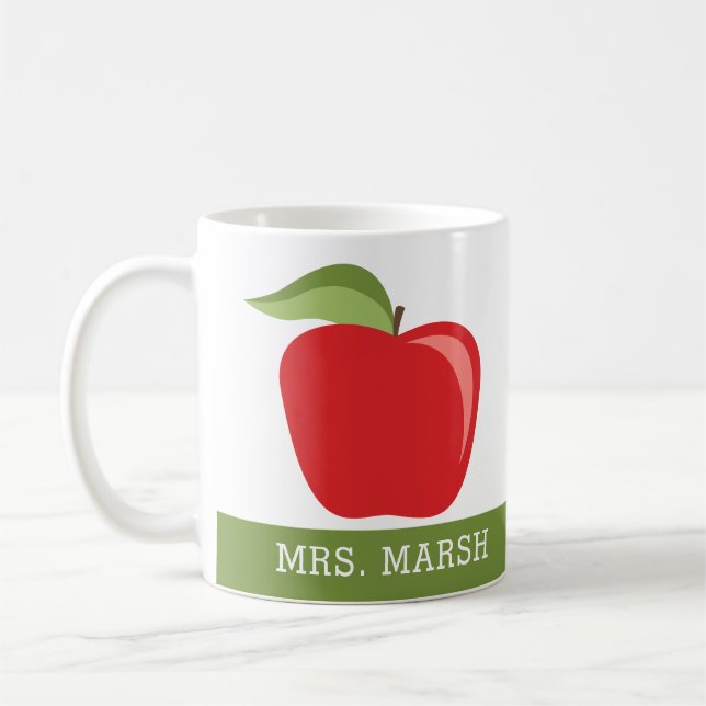 Custom Teacher Name with Modern Apple Coffee Mug (Left)