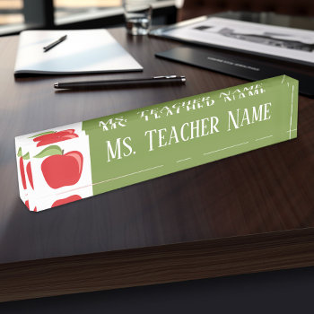 Custom Teacher Name With Modern Apple Desk Name Plate by ForTeachersOnly at Zazzle