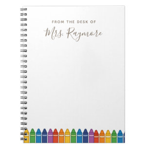 Custom Teacher Notebook – Rainbow Crayon Name Desi