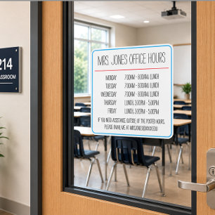 Custom Teacher Office Hours Window Cling Sticker