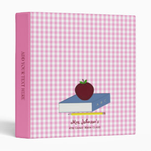 Custom Teacher Pink Gingham 3 Ring Binder
