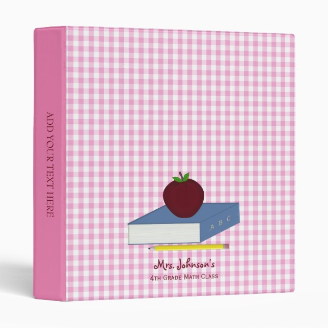 Custom Teacher Pink Gingham 3 Ring Binder (Front/Spine)