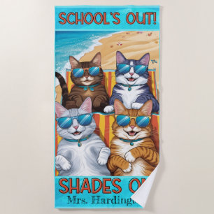 Custom Teacher "School's Out" Summer Break Cat Beach Towel