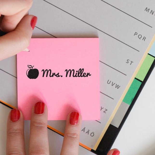 Custom teacher self inking stamp with name + apple (Creator Uploaded)